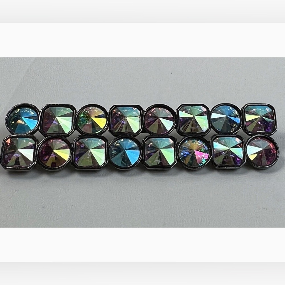YSL Yves St. Laurent Vintage Borealis Aurora Crystal Japanned Metal Brooch